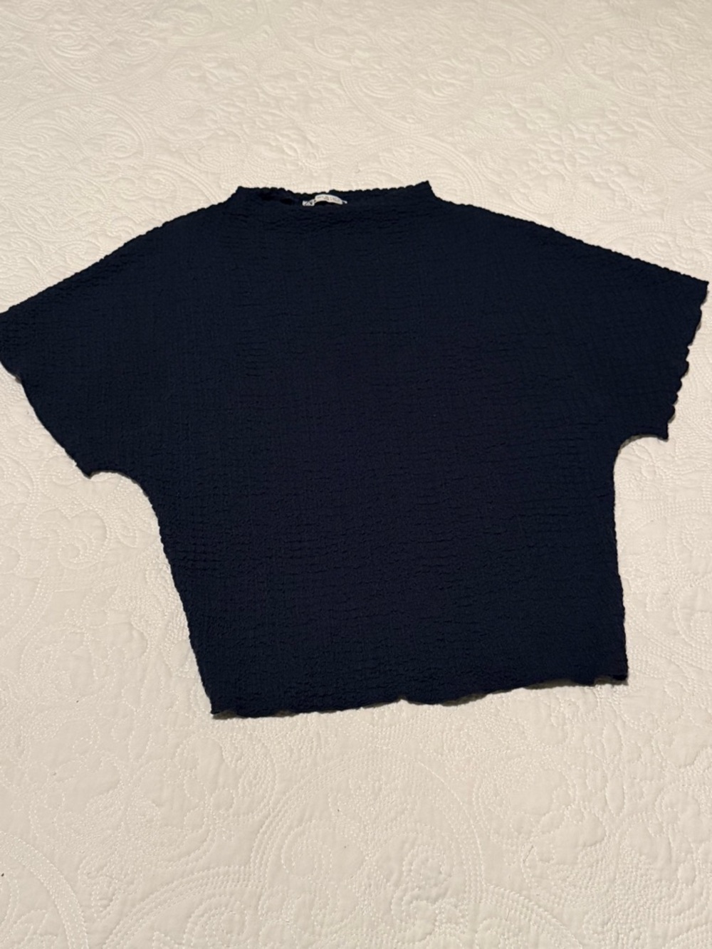 Zara Navy Textured Short Sleeve Boxy Tee S - Picture 9 of 9